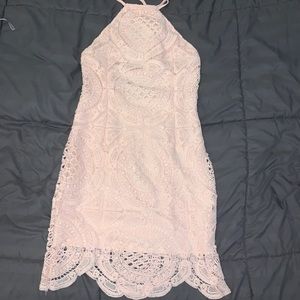 A. Peach Open Back Pink Lace Dress